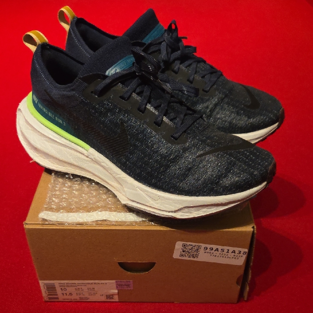 Mens Size 10 Nike Zoom Invincible Run FK3 Dark Blue/Green Athletic Shoes
